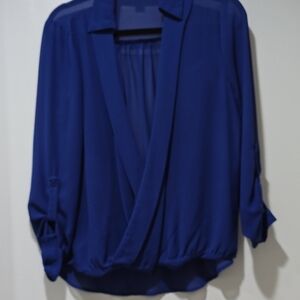 Royal Blue Wrap V-Neck 3/4 Sleeve Blouse